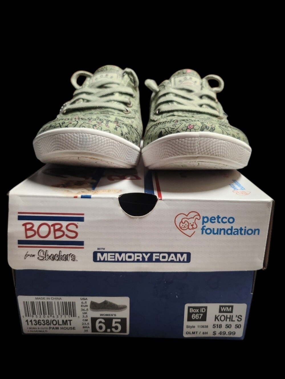 Skechers BOBS B Cute Paw House Women's Sneakers Olive Multi NIB - Picture 3 of 11